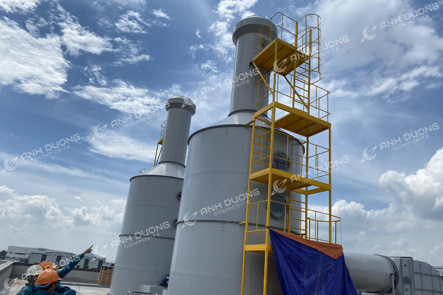 bọc phủ composite frp cho tháp hấp thụ xử lý khí thải